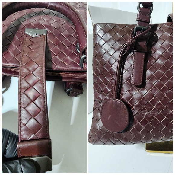 SOLD***Authentic BOTTEGA VENETA Nappa Intrecciato Small Roma Tote Bag Burgundy - Picture 10 of 16